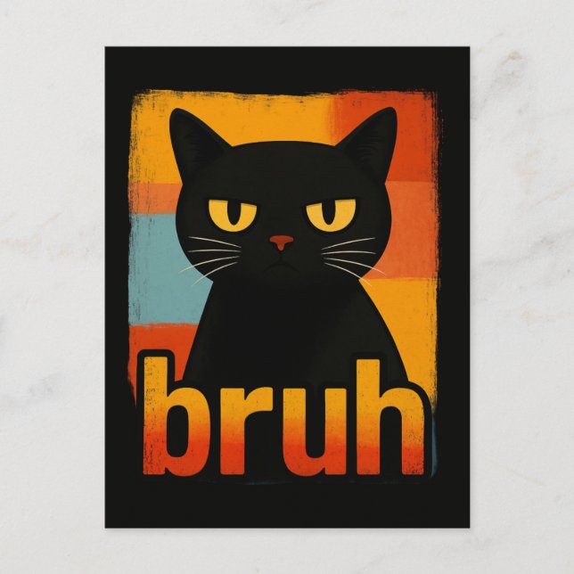 Bruh Black Cat Funny Retro Vintage Meme Postcard (Front)