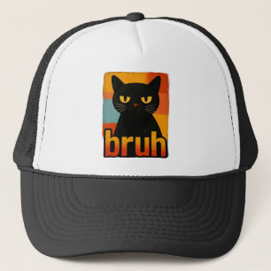 Bruh Black Cat Funny Retro Vintage Meme  Trucker Hat