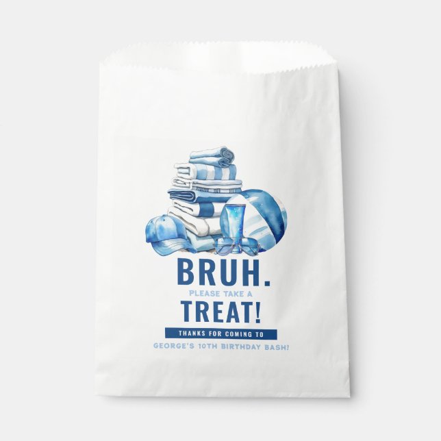BRUH.. Blue Pool Boy Birthday Thank You Favour Bag (Front)