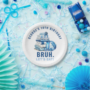 BRUH Blue Pool Party Boy Birthday Paper Plate