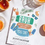 Bruh Boy Pool Party Birthday Invitation<br><div class="desc">Make a splash this summer with our Cool BRUH Boy Pool Party Birthday Invitations! Our fun template showcases summery watercolors of sunnies, flip flops, ice-cream and tropical foliage that will make guests say 'Bruh, free food, drinks, and swimming - You in?' These easy-to-customize invitations are perfect for your modern pool...</div>