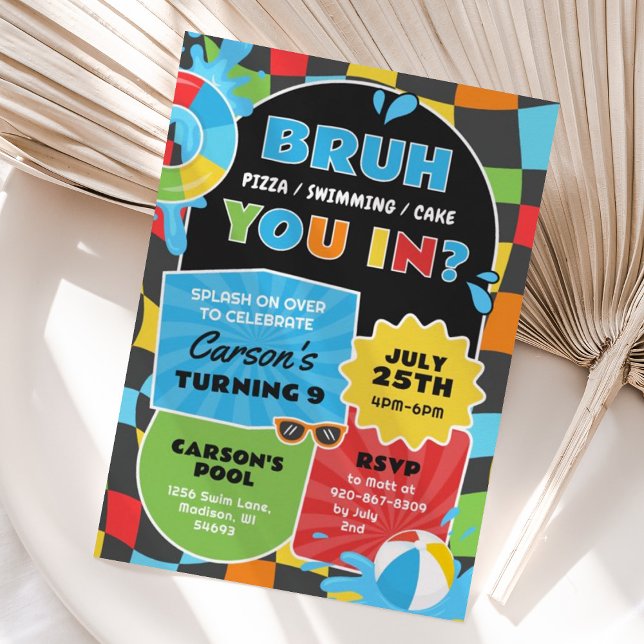 Bruh Boy Pool Party Birthday Trendy Invitation (Creator Uploaded)