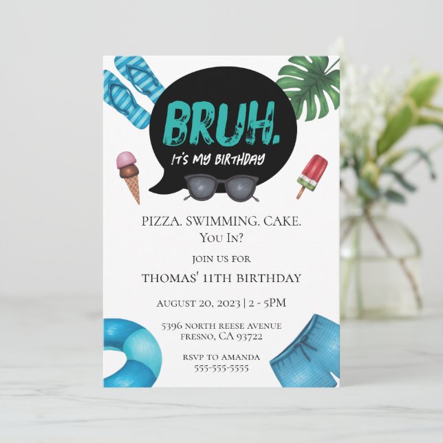 Bruh Boy Pool Party pour Ado Tween Invitation (Debout devant)