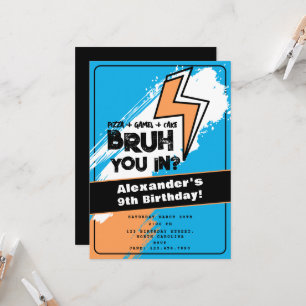 Bruh Boy's Birthday Graffiti Orange Blue Cool Invitation