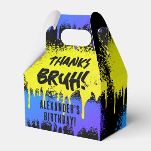 Bruh Boy's Birthday Neon Graffiti Yellow Blue Favor Box