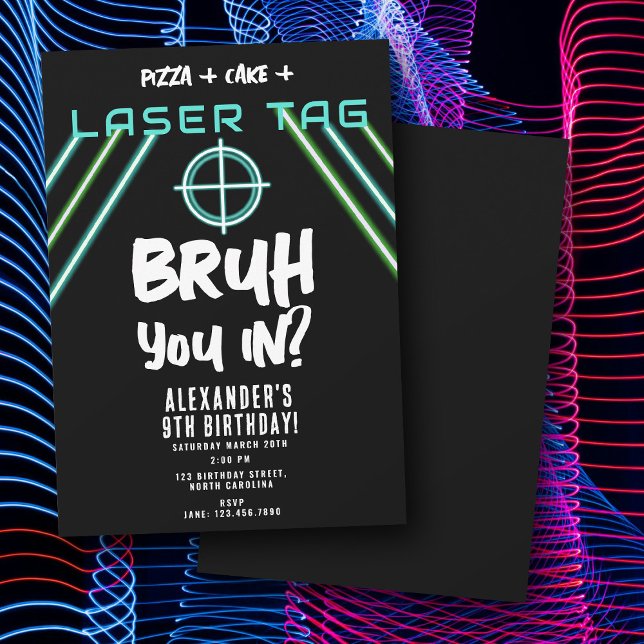 Bruh Boy's Birthday Neon Laser Tag Invitation (Bruh Boy's Birthday Neon Laser Tag Invitation)