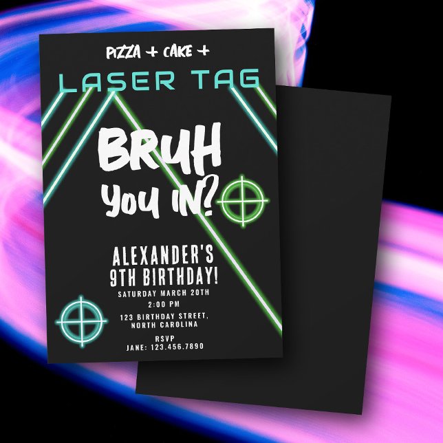 Bruh Boy's Birthday Neon Laser Tag Invitation (Bruh Boy's Birthday Neon Laser Tag Invitation)