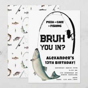 Bruh Boy's Birthday Party Teenager Fishing Invitation