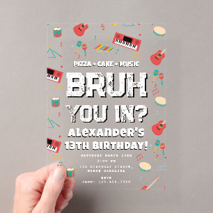 Bruh Boy's Birthday Party Teenager Music Band Acrylic Invitations