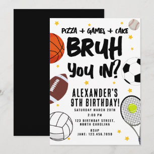 Bruh Boy's Birthday Teen Sports Athletic Games Invitation