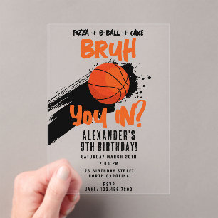 Bruh Boy's Birthday Teen Sports Basketball Game Acrylic Invitations