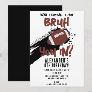 Bruh Boy's Birthday Teen Sports Football Game Invitation
