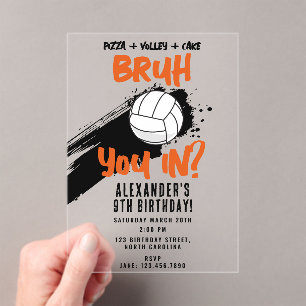 Bruh Boy's Birthday Teen Sports Volleyball Game Acrylic Invitations