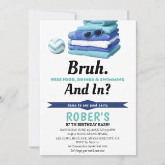 BRUH Boys Blue Pool Party Anniversaire Invitation