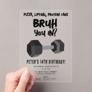 Bruh Boys Teenager Birthday Teen Boy Dumbbell Acrylic Invitations