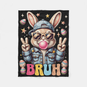 Bruh Bunny Blowing Bubble Gum Happy Easter Day Boy Fleece Blanket