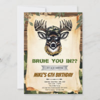Bruh camo deer hunting party invitation