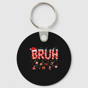 Bruh Candy Cane Santa Hat Snowflake Christmas Xmas Keychain