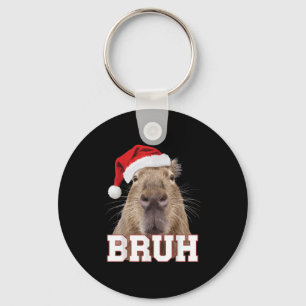 Bruh Capybara Funny Santa Hat Christmas Season Cap Keychain