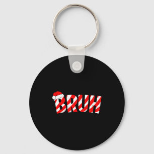 Bruh Christmas Candy Cane Santa Hat Xmas Slang Mem Keychain