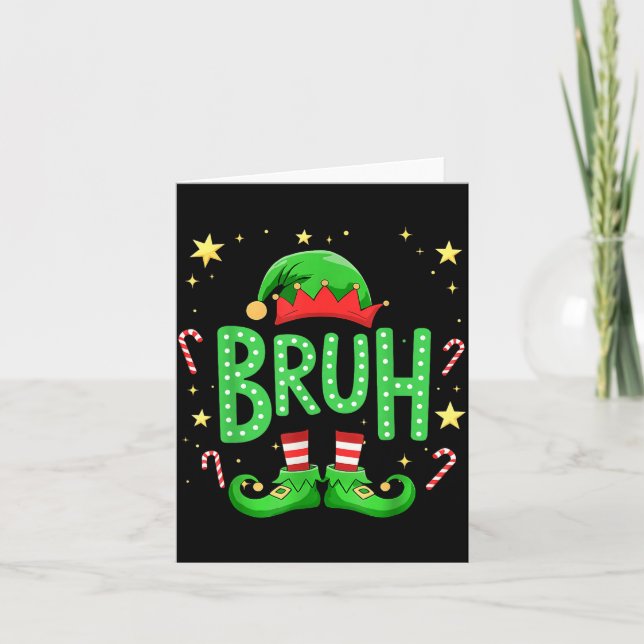 Bruh Christmas Elf Funny Xmas Kids Boys Christmas  Card (Front)