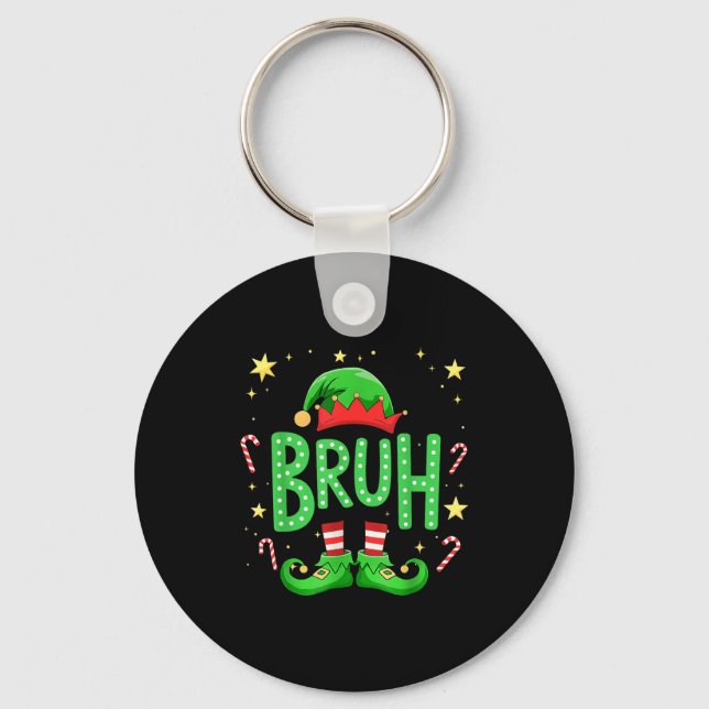 Bruh Christmas Elf Funny Xmas Kids Boys Christmas  Keychain (Front)