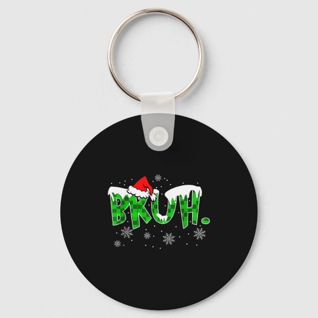 Bruh Christmas Red Plaid Funny Family Teens Boys K Keychain (Front)