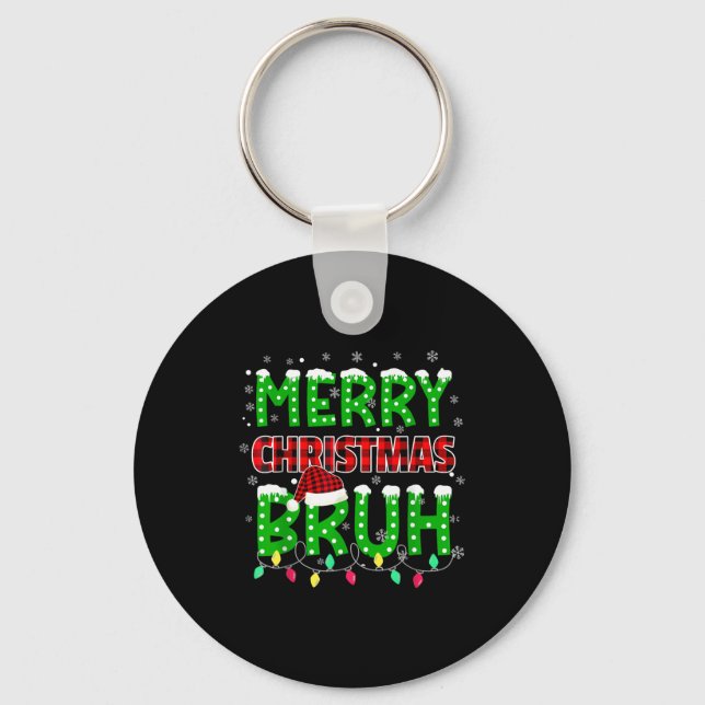 Bruh Christmas Red Plaid  Keychain (Front)