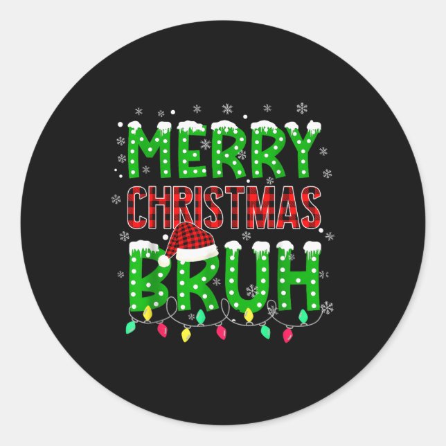 Bruh Christmas Red Plaid Teens Boys Kids Xmas Paja Classic Round Sticker (Front)