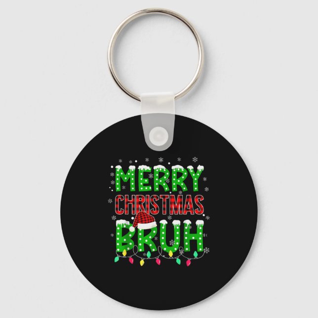 Bruh Christmas Red Plaid Teens Boys Kids Xmas Paja Keychain (Front)