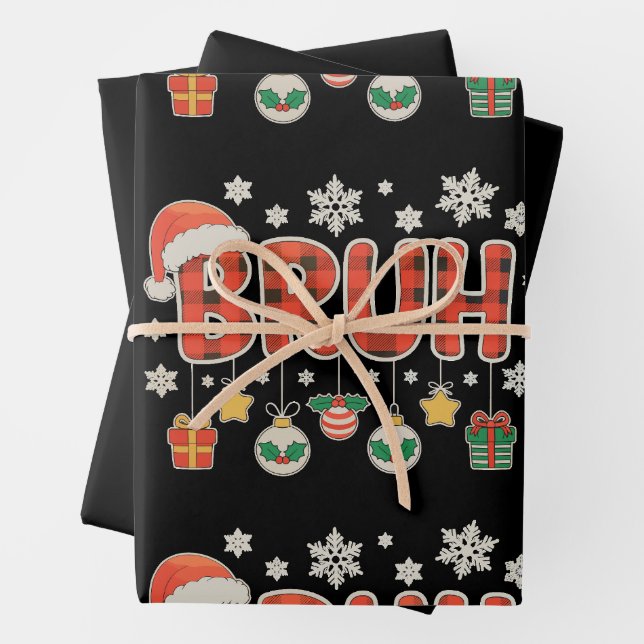 Bruh Christmas Red Plaid Xmas Matching Family Wrapping Paper Sheet (In situ)