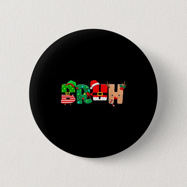 Bruh Christmas Tree Xmas Elf Santa Rudolph Pajamas 2 Inch Round Button (Front)