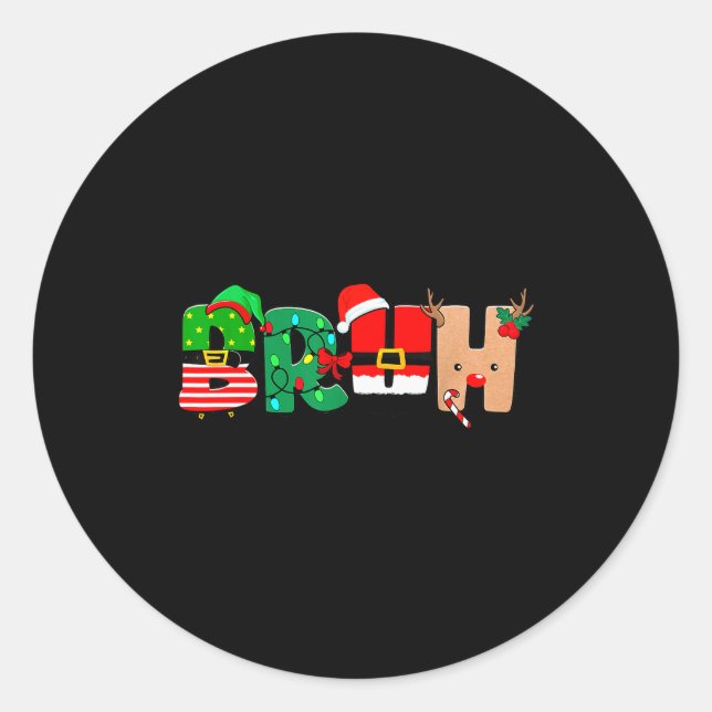 Bruh Christmas Tree Xmas Elf Santa Rudolph Pajamas Classic Round Sticker (Front)