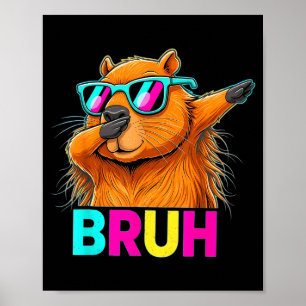 Bruh Dab Beaver Retro Sungles Dabbing Groundhog Fu Poster