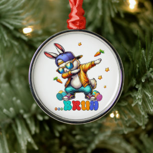 Bruh Dab Bunny Easter Funny Metal Ornament