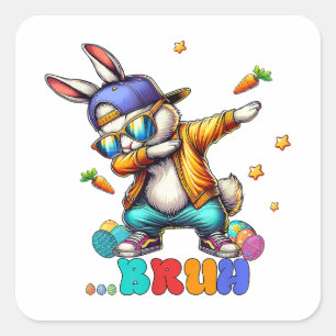 Bruh Dab Bunny Easter Funny Square Sticker
