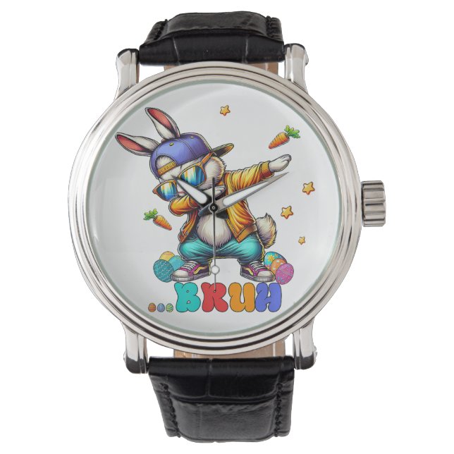 Bruh Dab Bunny Easter Funny Watch (Front)