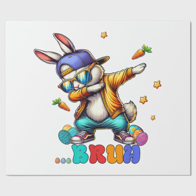 Bruh Dab Bunny Easter Funny Wrapping Paper (Flat)