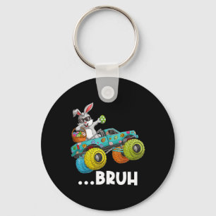 Bruh Dabbing Bunny Happy Easter Monster Truck Love Keychain