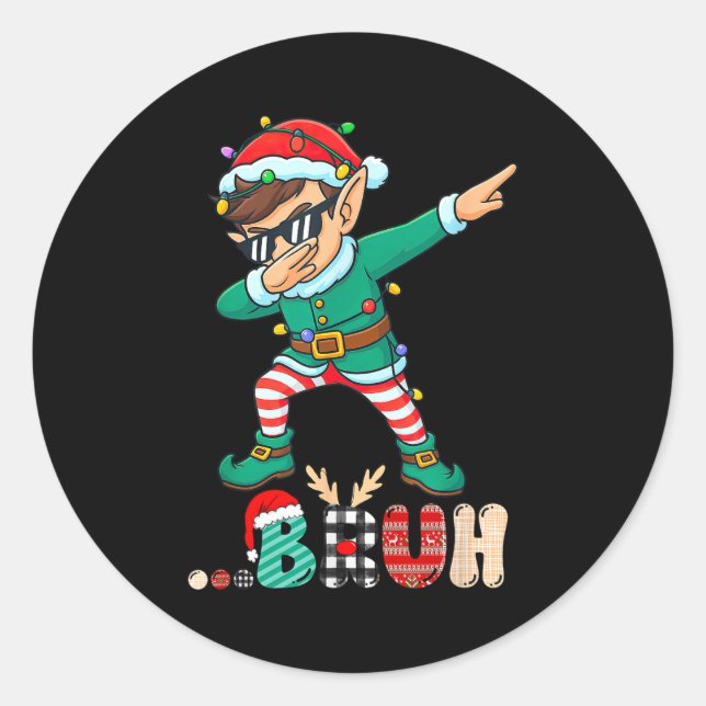 Bruh Dabbing Elf Funny Kids Boys Mens Christmas Ma Classic Round Sticker (Front)