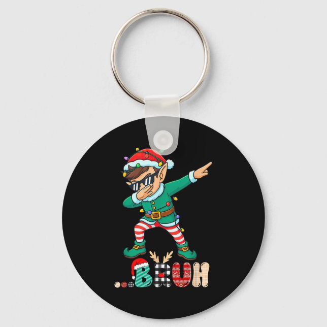 Bruh Dabbing Elf Funny Kids Boys Mens Christmas Ma Keychain (Front)
