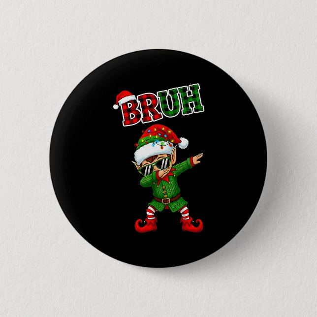 Bruh Dabbing Elf Funny Kids Years Pajamas Christma 2 Inch Round Button (Front)