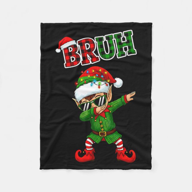 Bruh Dabbing Elf Funny Kids Years Pajamas Christma Fleece Blanket (Front)