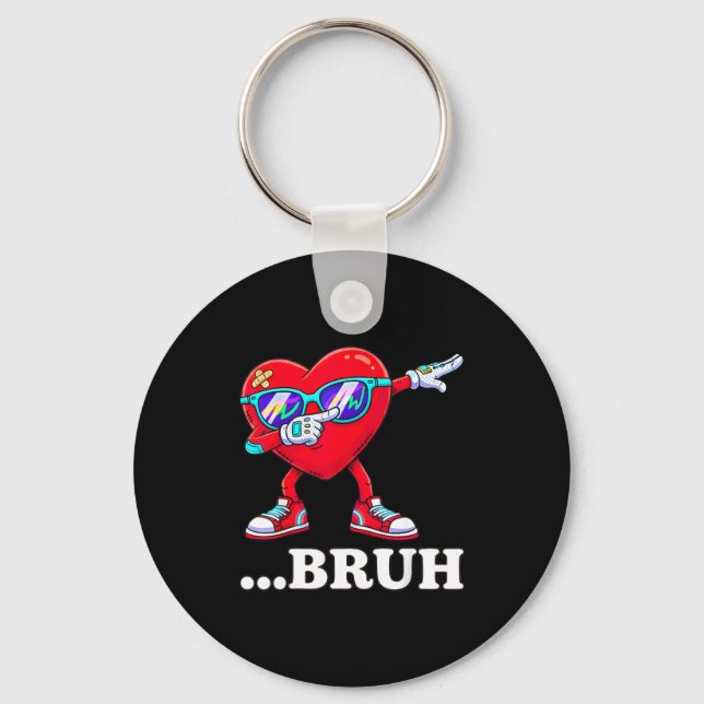Bruh Dabbing Heart Funny Kids Boys Mens Valentine  Keychain (Front)