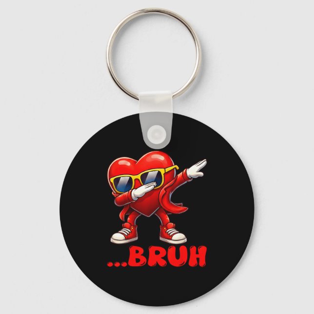 Bruh Dabbing Heart Funny Kids Boys Mens Valentine  Keychain (Front)