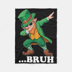 Bruh Dabbing Leprechaun Funny Men Kids Boys St Pat Fleece Blanket