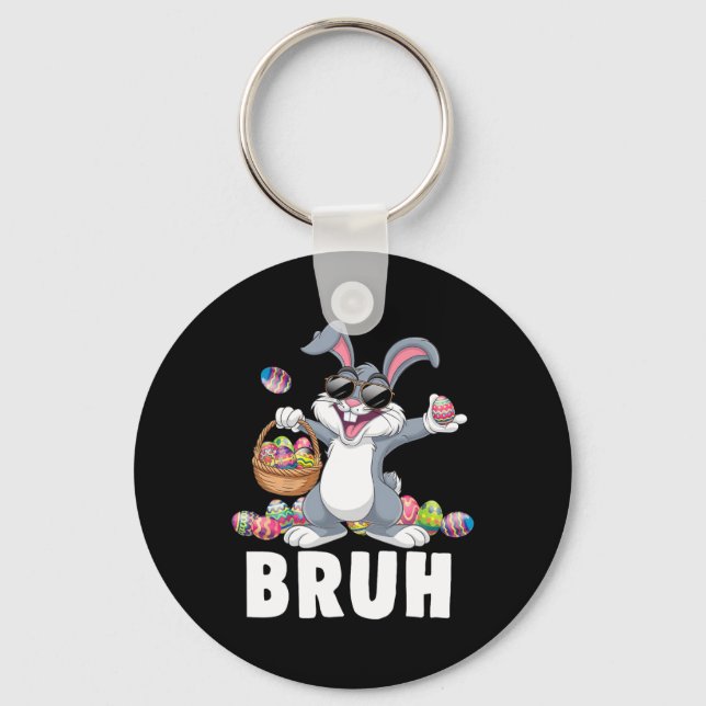 Bruh Dabbing Rabbit Bunny Happy Easter Day Egg Boy Keychain (Front)