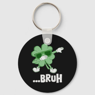 Bruh Dabbing Shamrock Funny Kids Mens Boys St Patr Keychain