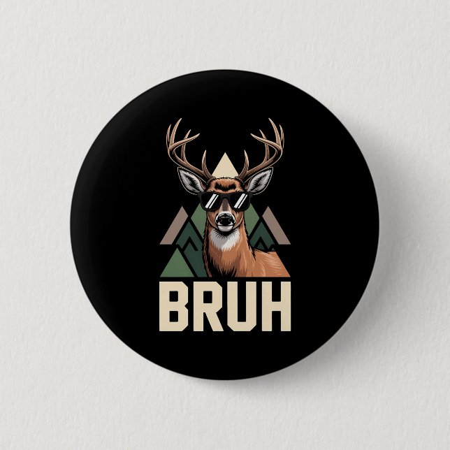 Bruh Deer Funny Deer Hunting Camo Hat Youth Kids S 2 Inch Round Button (Front)