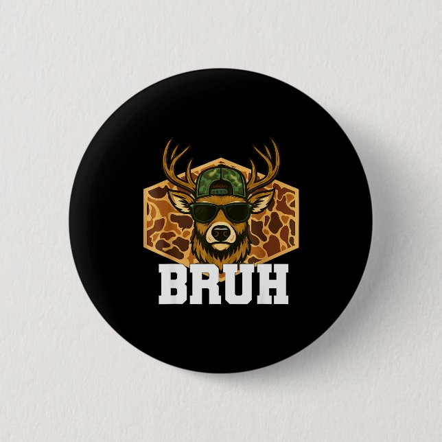 Bruh Deer Funny Deer Hunting Camo Hat Youth Teens  2 Inch Round Button (Front)